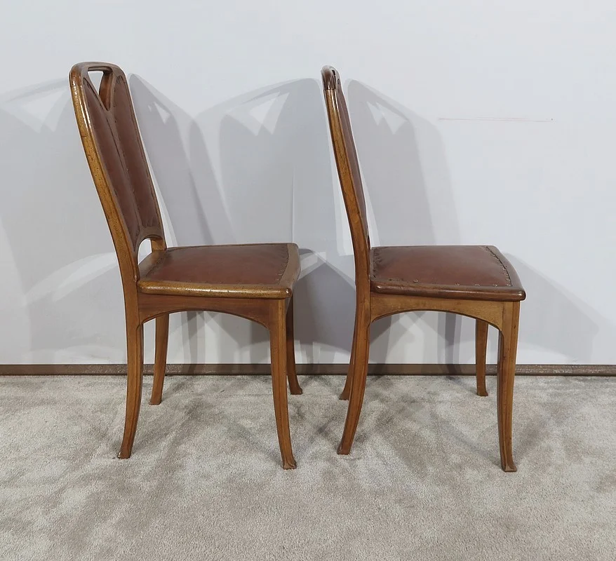 Paire de Chaises en Noyer, École de Nancy, Art Nouveau – 1900