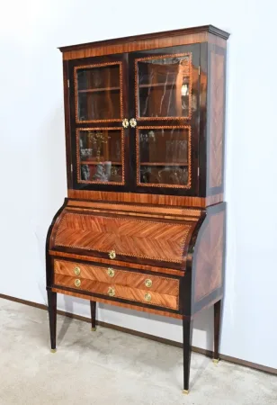 Exceptionnel Bureau Cylindre Vitrine en Bois Précieux – Fin XVIIIe