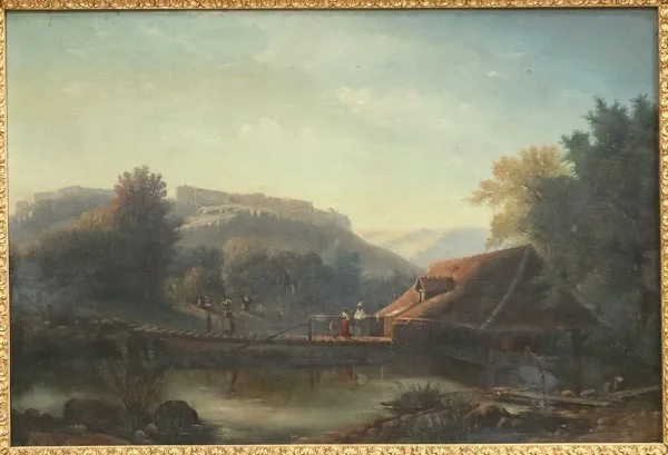 Huile sur toile « Le Lavoir », école française du XIXe