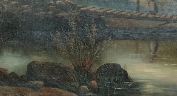 Huile sur toile « Le Lavoir », école française du XIXe