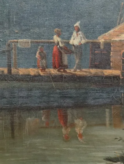 Huile sur toile « Le Lavoir », école française du XIXe