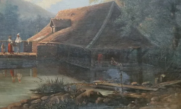 Huile sur toile « Le Lavoir », école française du XIXe