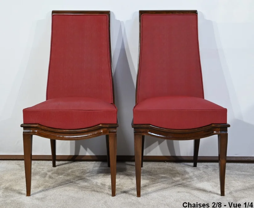 Suite de 8 Chaises en Hêtre Massif, attribuée à J.Leleu, Art Déco - 1940