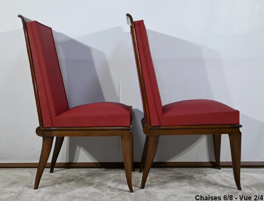 Suite de 8 Chaises en Hêtre Massif, attribuée à J.Leleu, Art Déco - 1940