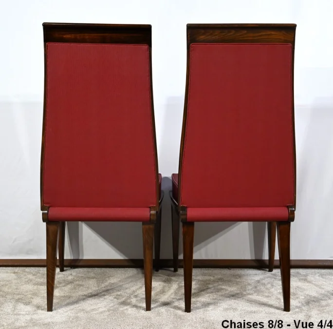 Suite de 8 Chaises en Hêtre Massif, attribuée à J.Leleu, Art Déco - 1940