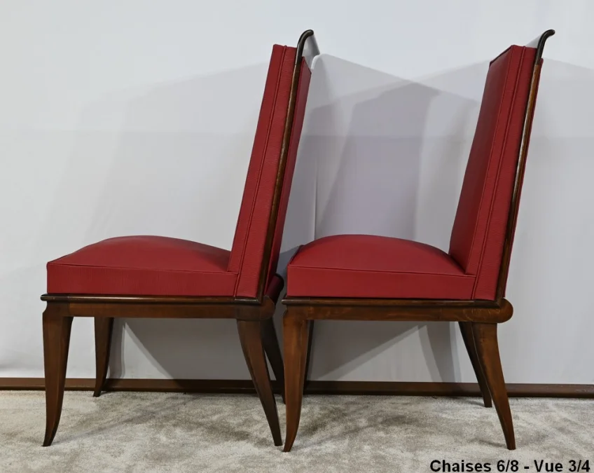 Suite de 8 Chaises en Hêtre Massif, attribuée à J.Leleu, Art Déco - 1940