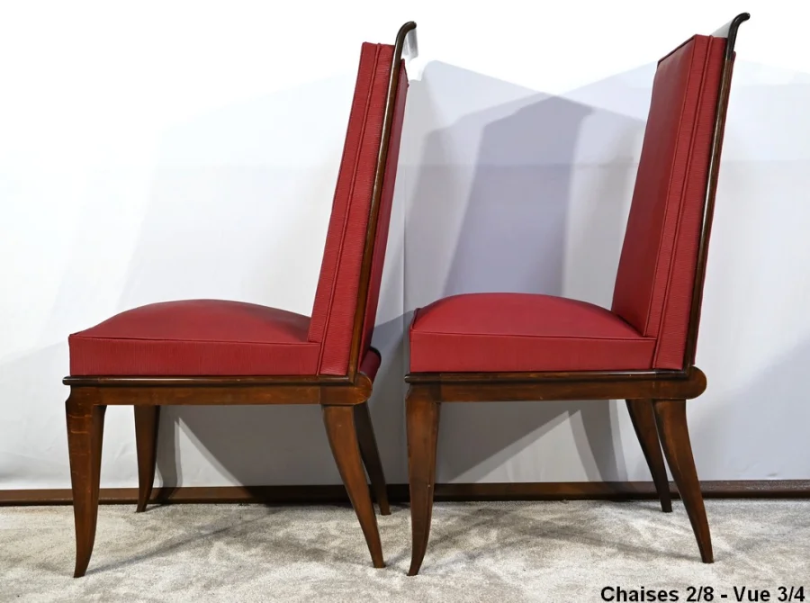 Suite de 8 Chaises en Hêtre Massif, attribuée à J.Leleu, Art Déco - 1940