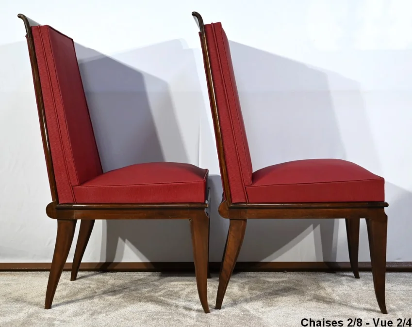 Suite de 8 Chaises en Hêtre Massif, attribuée à J.Leleu, Art Déco - 1940