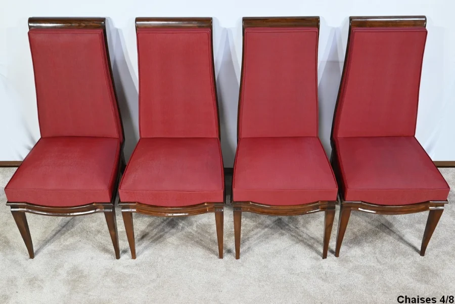 Suite de 8 Chaises en Hêtre Massif, attribuée à J.Leleu, Art Déco - 1940