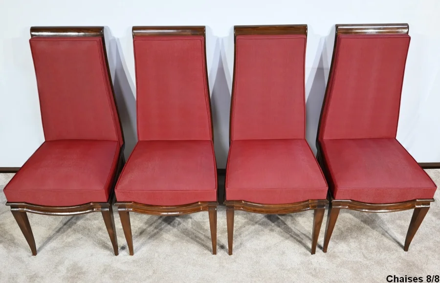 Suite de 8 Chaises en Hêtre Massif, attribuée à J.Leleu, Art Déco - 1940