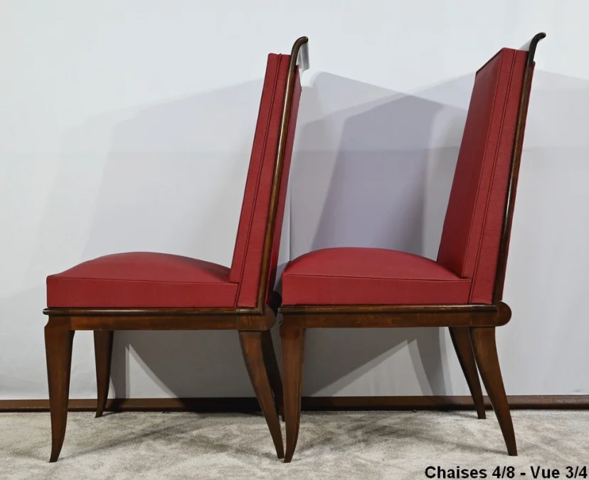 Suite de 8 Chaises en Hêtre Massif, attribuée à J.Leleu, Art Déco - 1940