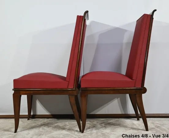 Suite de 8 Chaises en Hêtre Massif, attribuée à J.Leleu, Art Déco - 1940
