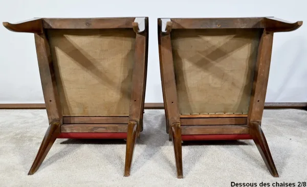 Suite de 8 Chaises en Hêtre Massif, attribuée à J.Leleu, Art Déco - 1940