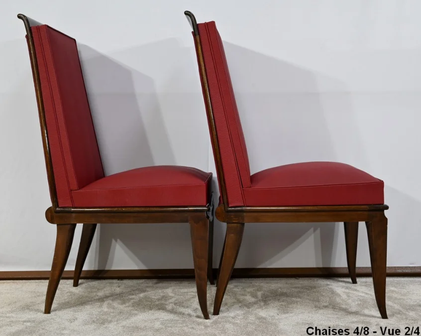 Suite de 8 Chaises en Hêtre Massif, attribuée à J.Leleu, Art Déco - 1940