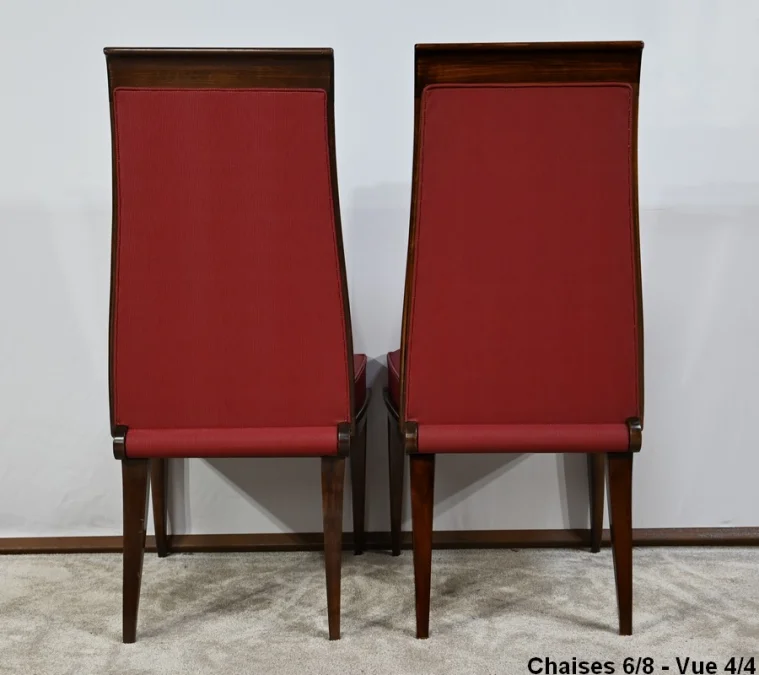 Suite de 8 Chaises en Hêtre Massif, attribuée à J.Leleu, Art Déco - 1940