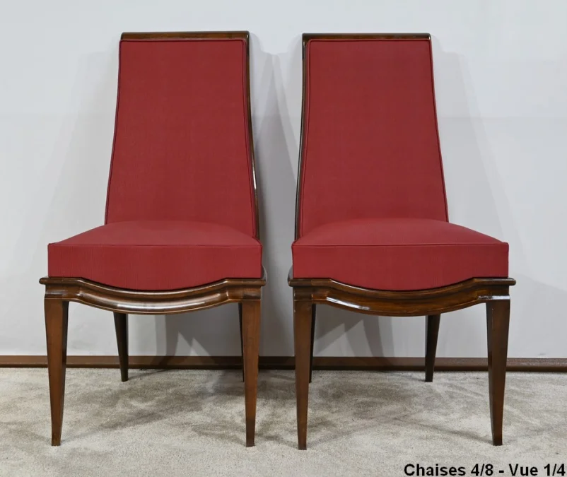 Suite de 8 Chaises en Hêtre Massif, attribuée à J.Leleu, Art Déco - 1940