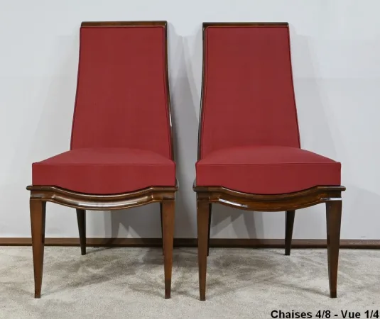 Suite de 8 Chaises en Hêtre Massif, attribuée à J.Leleu, Art Déco - 1940