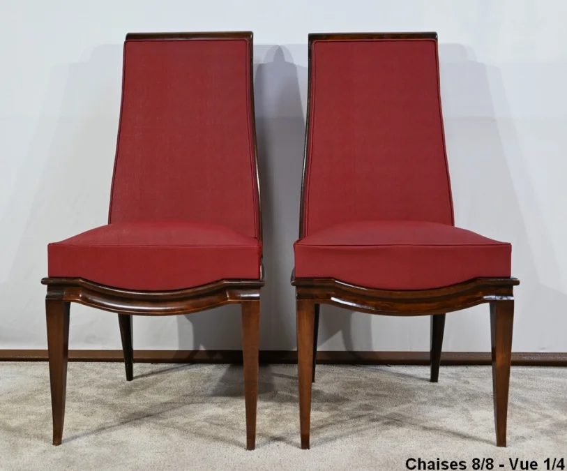 Suite de 8 Chaises en Hêtre Massif, attribuée à J.Leleu, Art Déco - 1940