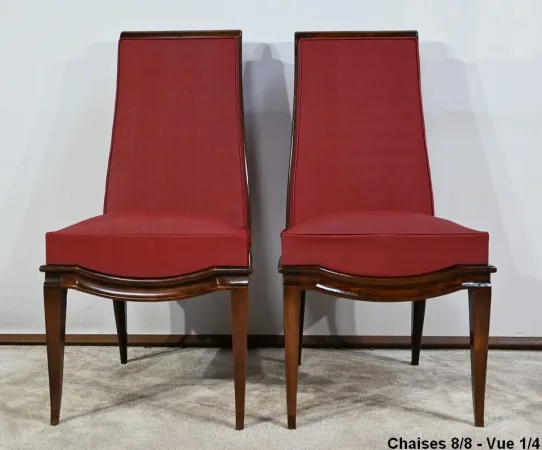 Suite de 8 Chaises en Hêtre Massif, attribuée à J.Leleu, Art Déco - 1940