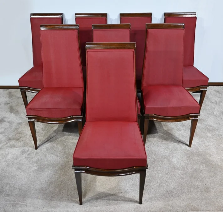 Suite de 8 Chaises en Hêtre Massif, attribuée à J.Leleu, Art Déco - 1940
