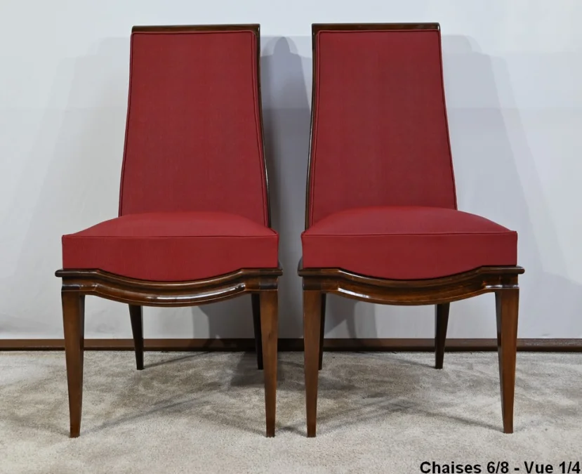 Suite de 8 Chaises en Hêtre Massif, attribuée à J.Leleu, Art Déco - 1940