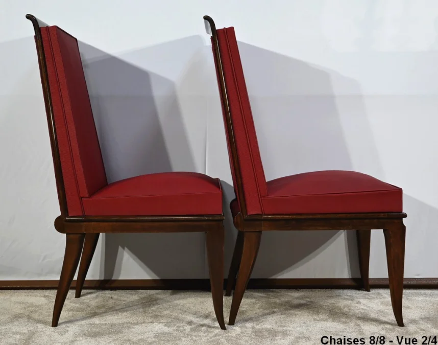 Suite de 8 Chaises en Hêtre Massif, attribuée à J.Leleu, Art Déco - 1940