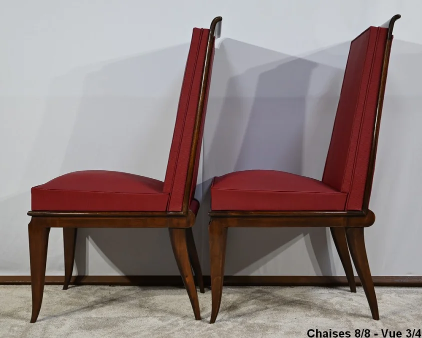 Suite de 8 Chaises en Hêtre Massif, attribuée à J.Leleu, Art Déco - 1940