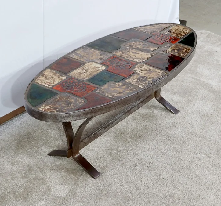 Table de Salon en Céramique et Métal – 1970