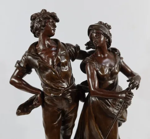 Importante Sculpture « La Rencontre » par A. Moreau – Fin XIXe