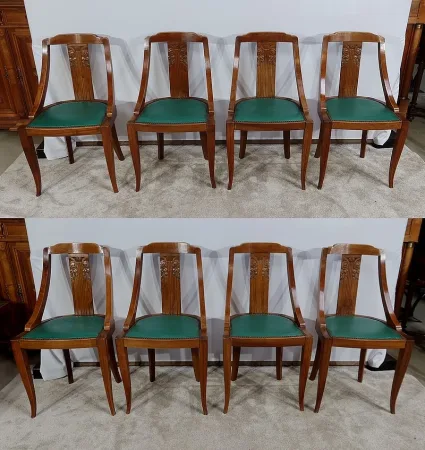 Suite de 8 Chaises Gondoles en Noyer massif, Art Déco - 1930