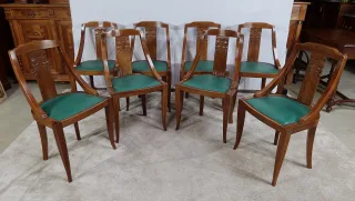 Suite de 8 Chaises Gondoles en Noyer massif, Art Déco - 1930
