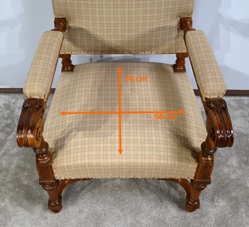 Important Fauteuil en Noyer, style Louis XIV – Milieu XIXe