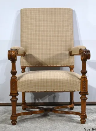 Important Fauteuil en Noyer, style Louis XIV – Milieu XIXe