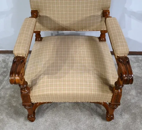 Important Fauteuil en Noyer, style Louis XIV – Milieu XIXe