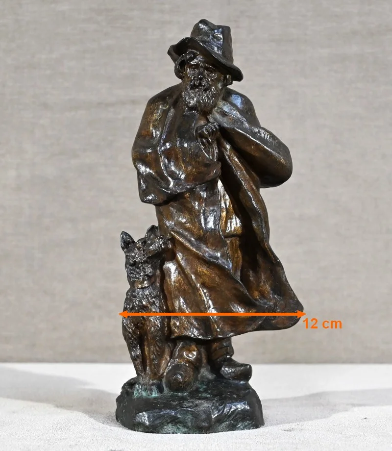 Bronze « Le Berger et son Chien », signé G.Omerth – Début XXe