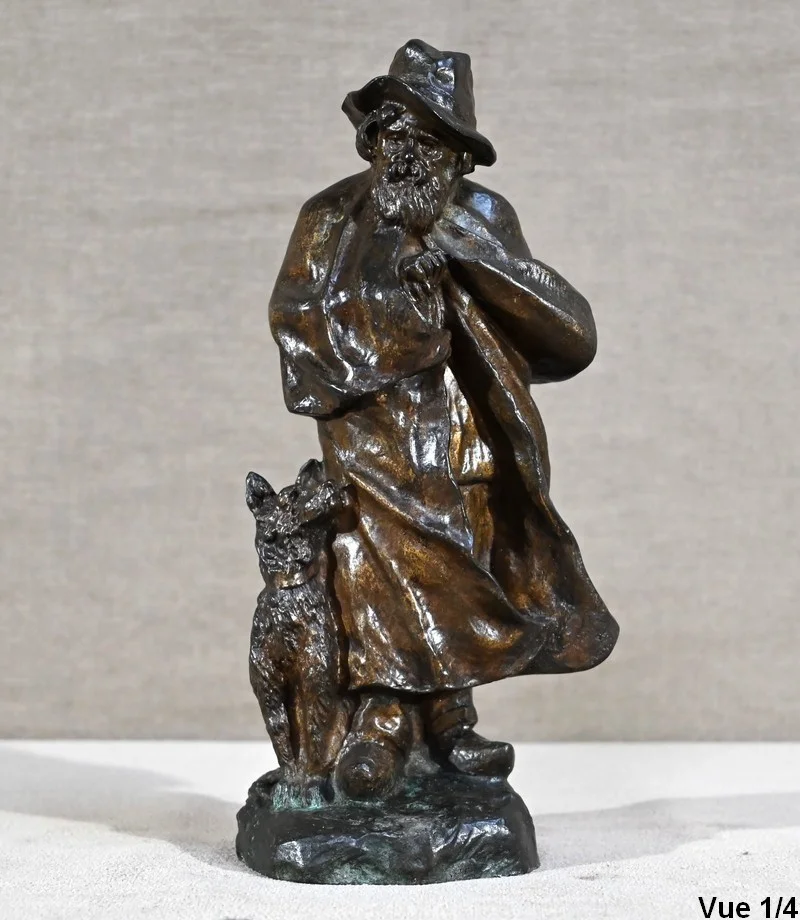 Bronze « Le Berger et son Chien », signé G.Omerth – Début XXe
