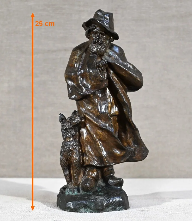 Bronze « Le Berger et son Chien », signé G.Omerth – Début XXe