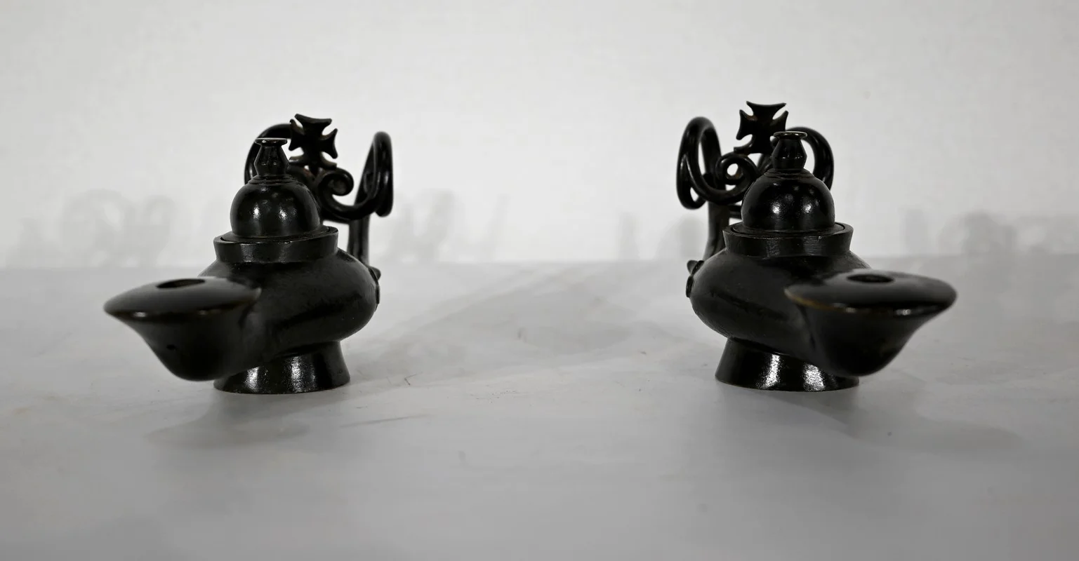 Paire de Lampes à huile en Bronze - 1900