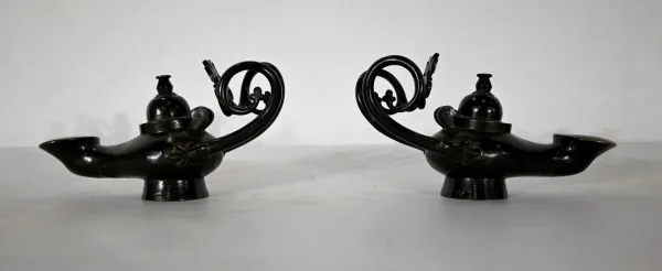 PAAR BRONZE-BENZINLAMPEN