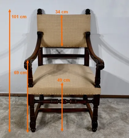 Fauteuil en Noyer, dit Bout de Table, style Renaissance – Fin XIXe