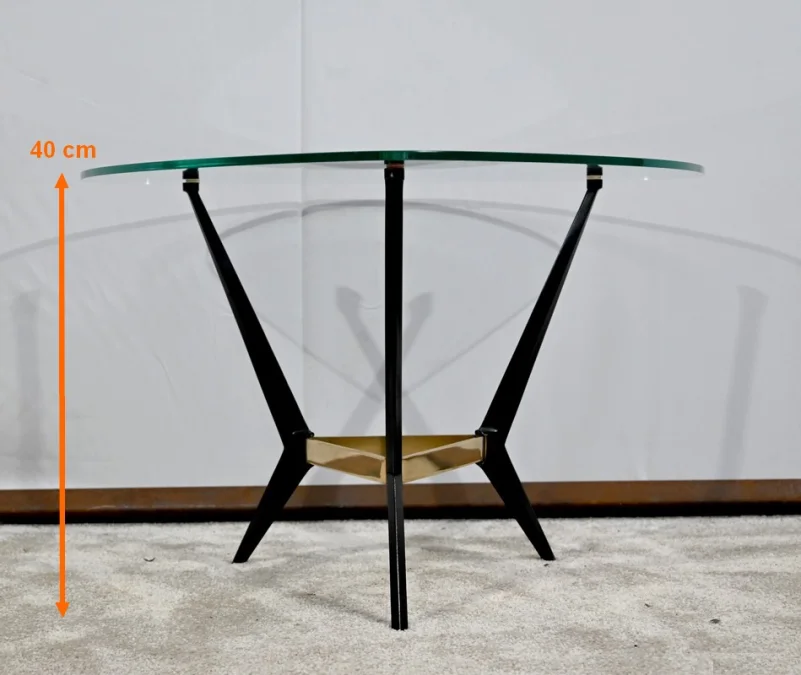 Petite Table Basse en Verre et Métal – 1980