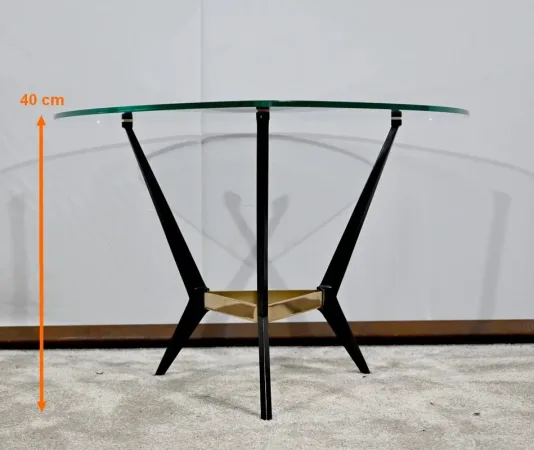 Petite Table Basse en Verre et Métal – 1980