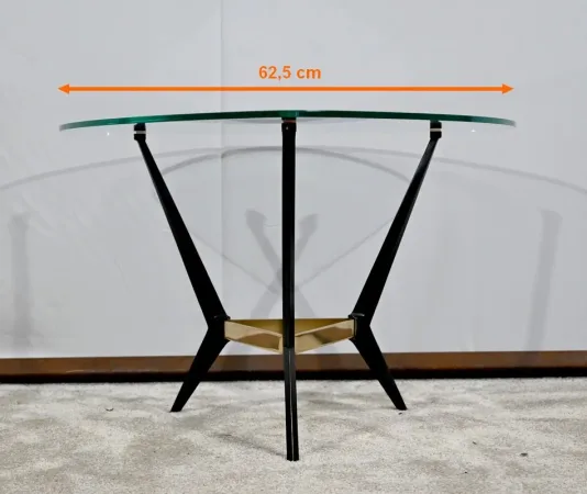 Petite Table Basse en Verre et Métal – 1980