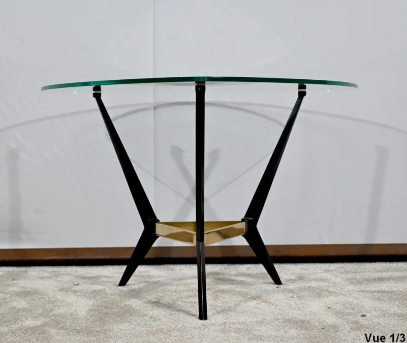 Petite Table Basse en Verre et Métal – 1980