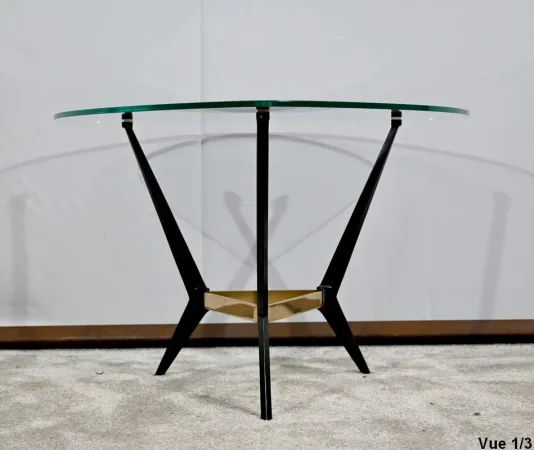 Petite Table Basse en Verre et Métal – 1980