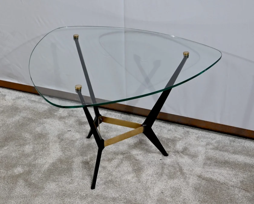 Petite Table Basse en Verre et Métal – 1980