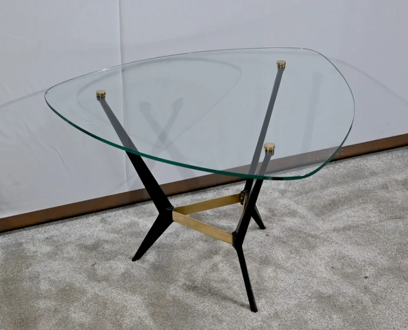 Petite Table Basse en Verre et Métal – 1980