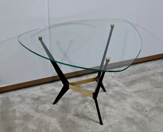 Petite Table Basse en Verre et Métal – 1980