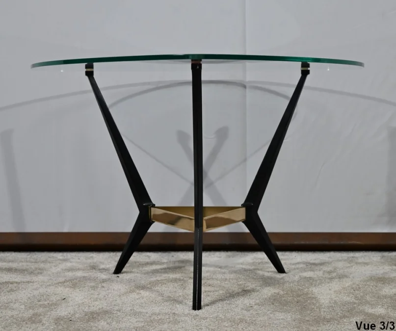 Petite Table Basse en Verre et Métal – 1980