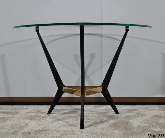 Petite Table Basse en Verre et Métal – 1980